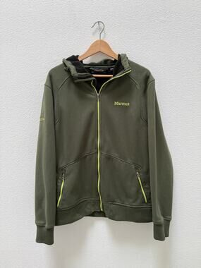 Marmot Men's M Full Zip Fleece-Lined Hoodie Jacket Olive Green Neon Zippers